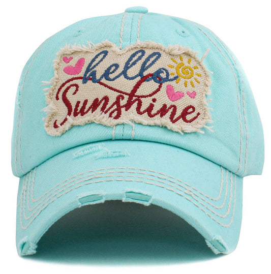 "Hello Sunshine" Washed Vintage Ballcap: Diamond Blue