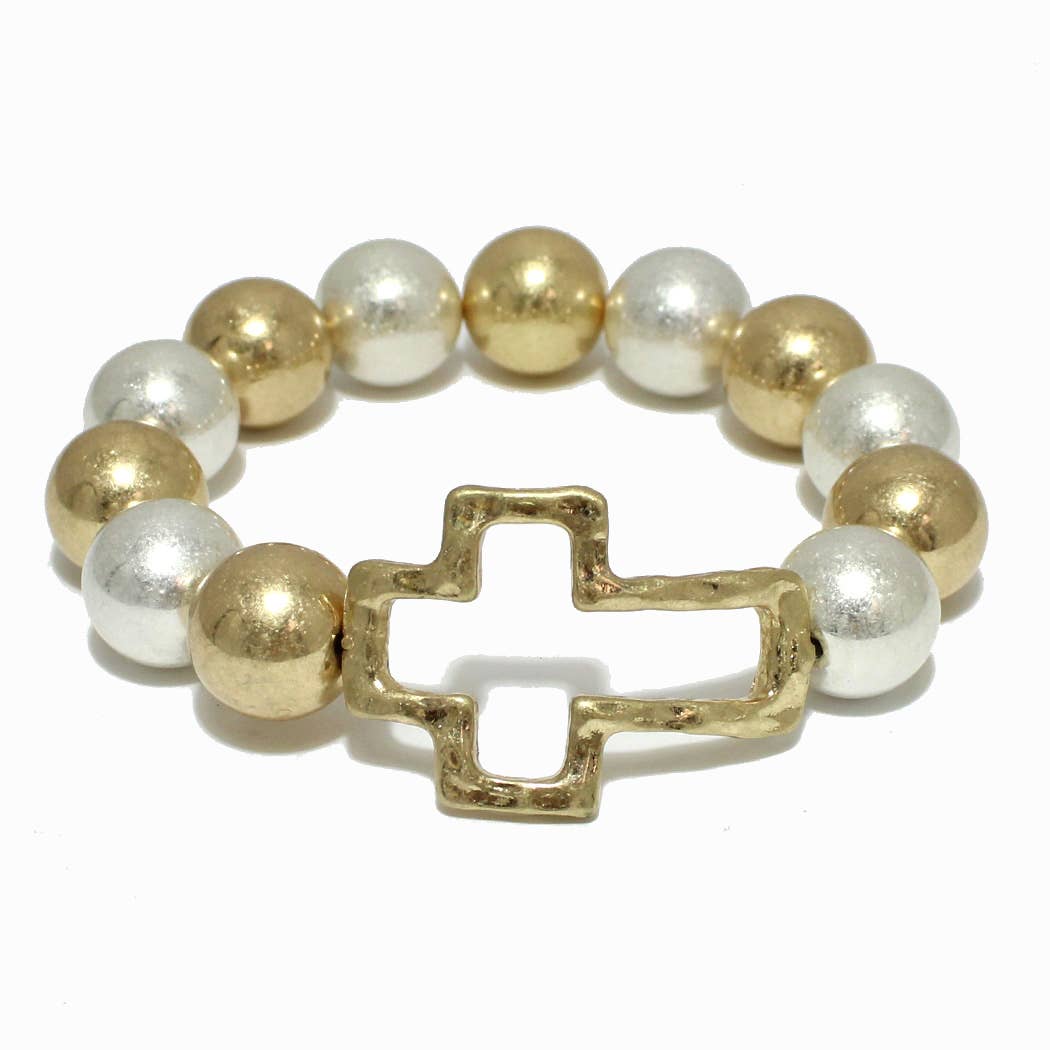 Cutout Cross with Chunky Ball Stretch Bracelet