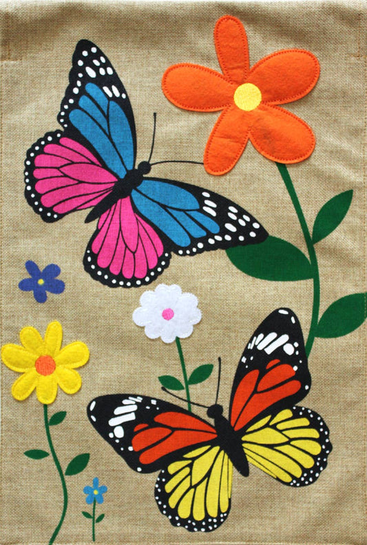 Butterfly Dance Burlap Garden Flag
