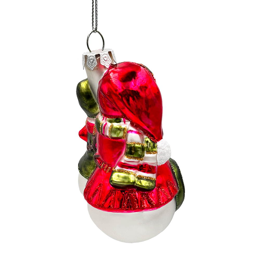 Heartwarming Snowman Couple Glass Ornament