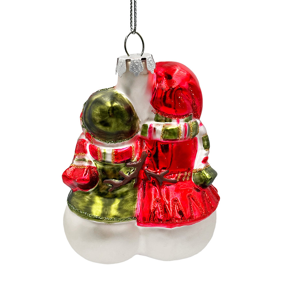Heartwarming Snowman Couple Glass Ornament