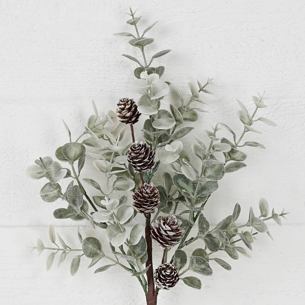31725-17in Spray-Sparkled Sage eucalyptus w/ birchcones