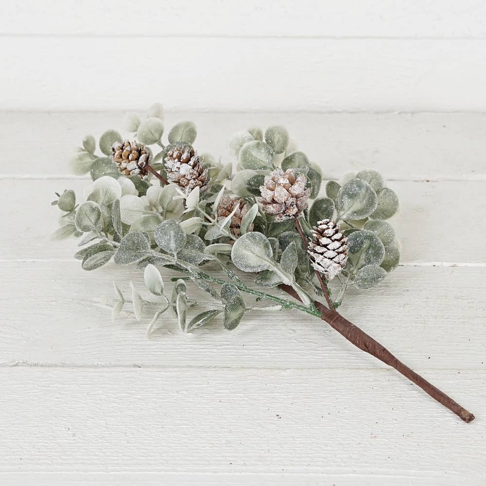 31725-17in Spray-Sparkled Sage eucalyptus w/ birchcones