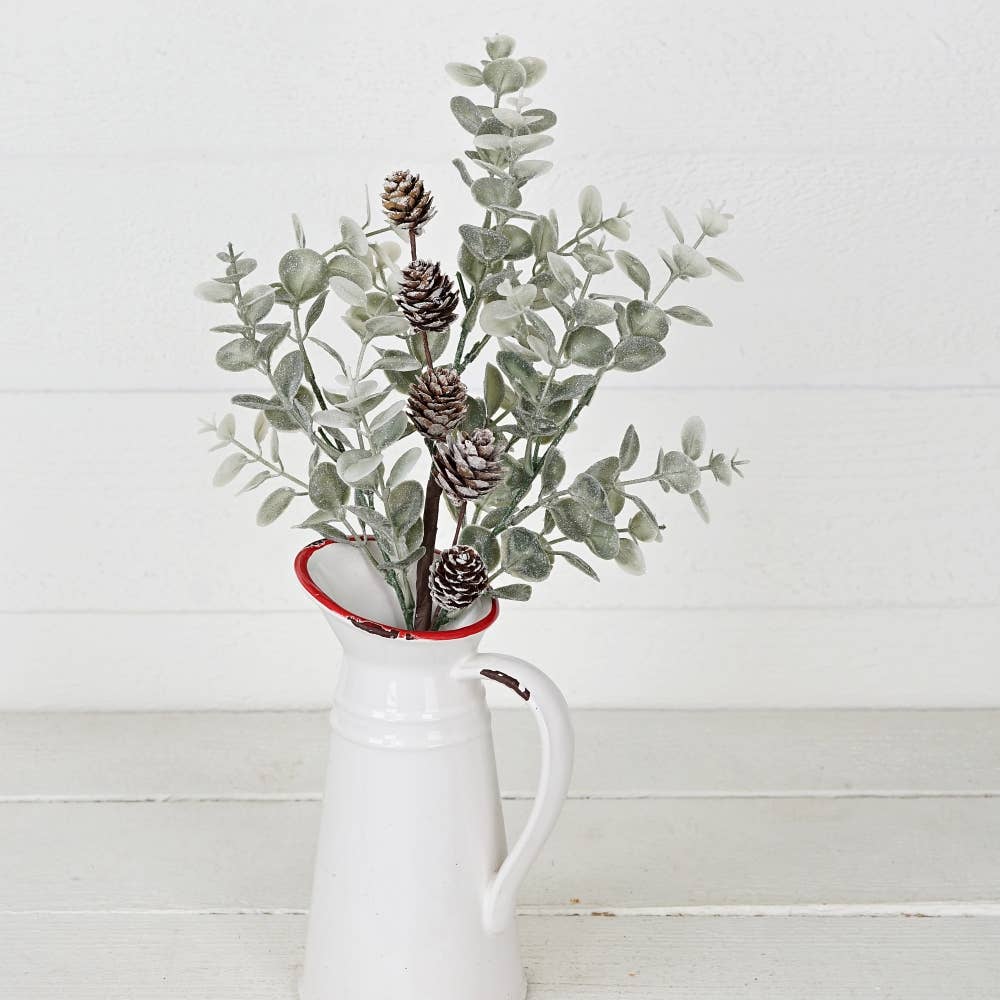 31725-17in Spray-Sparkled Sage eucalyptus w/ birchcones