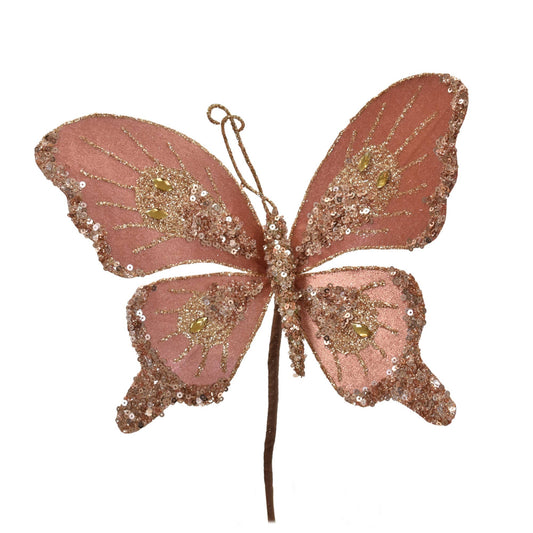 Velvet /Sequined Butterfly - Rose 9''