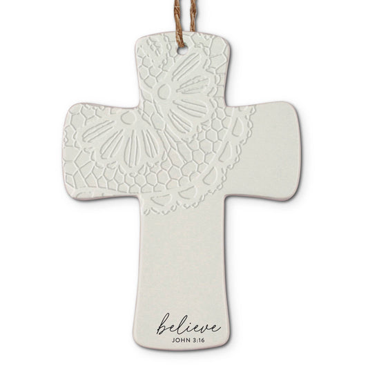 🎄 Christmas Ornament Cross Lace Believe
