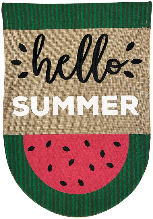 Watermelon Hello Burlap Garden Flag