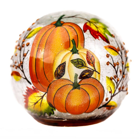 Harvest Pumpkin Glass Orb with LED Sting Lights
