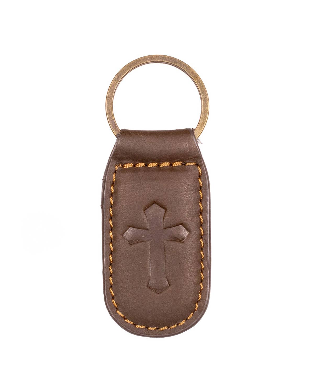 Cross Leather Embossed Keychain   Dark Brown   1.35x2.55