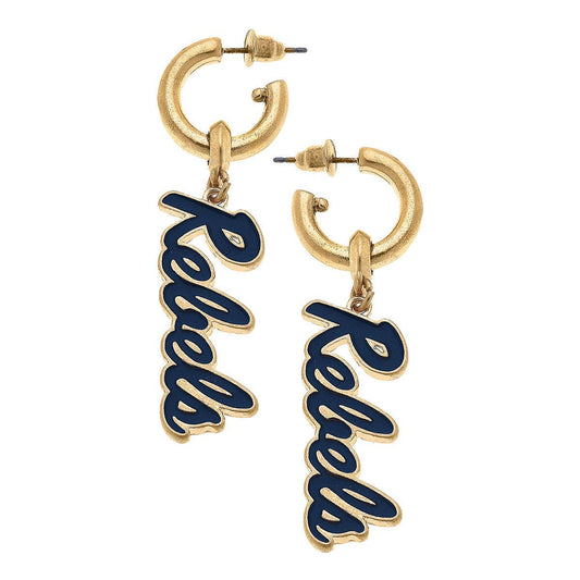 Ole Miss Rebels Enamel Drop Hoop Earrings in Navy