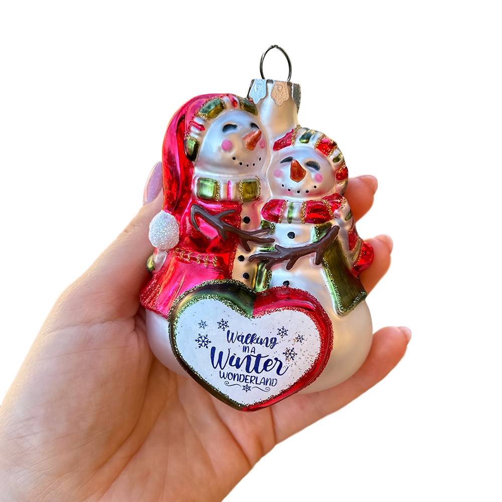 Heartwarming Snowman Couple Glass Ornament