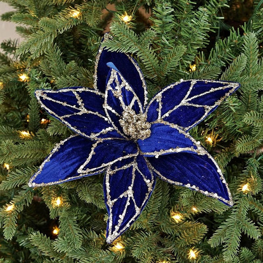 ISB79801- 25inLx12inD Elegant Velvet Poinsettia-BL