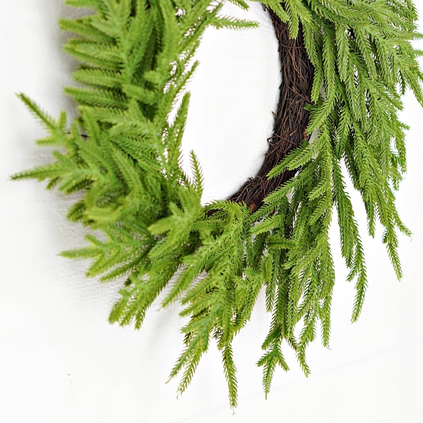 24in Twig Wreath-Soft Touch Evergreen Norfolk Pine-