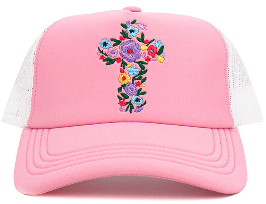 Floral Cross Meshback Ballcap: Pink