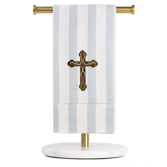 Everlasting Cross Hemstitch Hand Towel      White/Ice/Gold   20x28