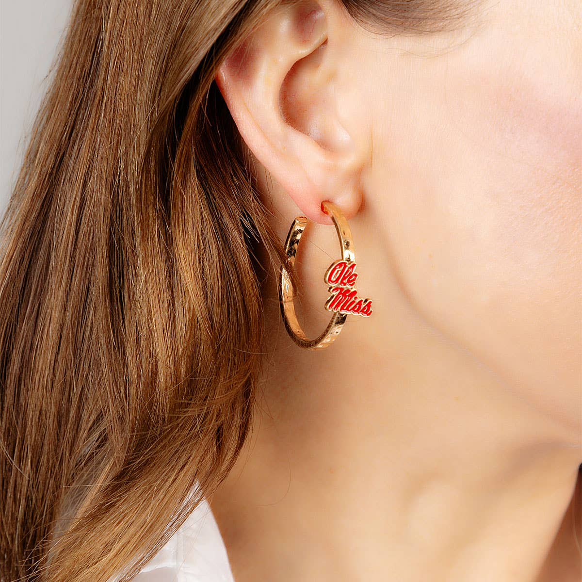 Ole Miss Rebels Enamel Logo Hoop Earrings in Red