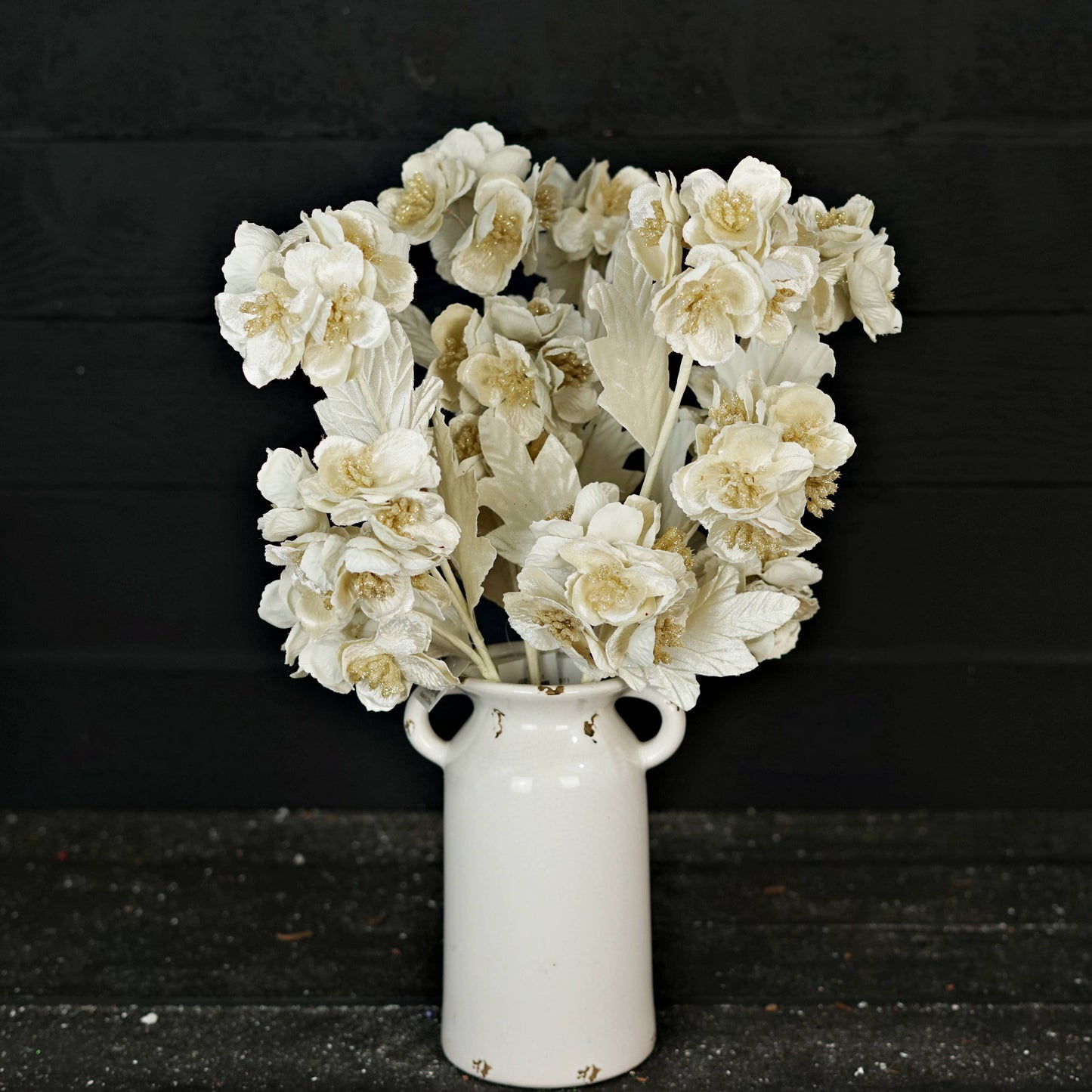 ISB79611- 23in Velvet Cluster Hydrangea Spray-Cream
