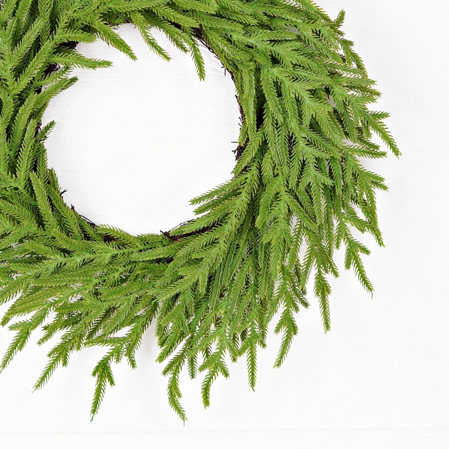 24in Twig Wreath-Soft Touch Evergreen Norfolk Pine-