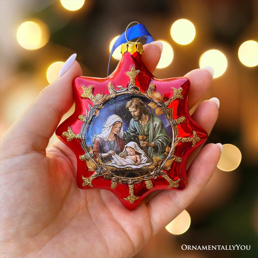 Graceful Nativity Star Glass Christmas Ornament