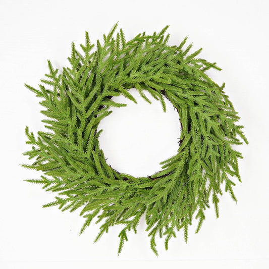 24in Twig Wreath-Soft Touch Evergreen Norfolk Pine-
