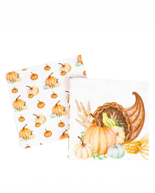 Cornucopia Cocktail Napkins   White/Multi   5x5
