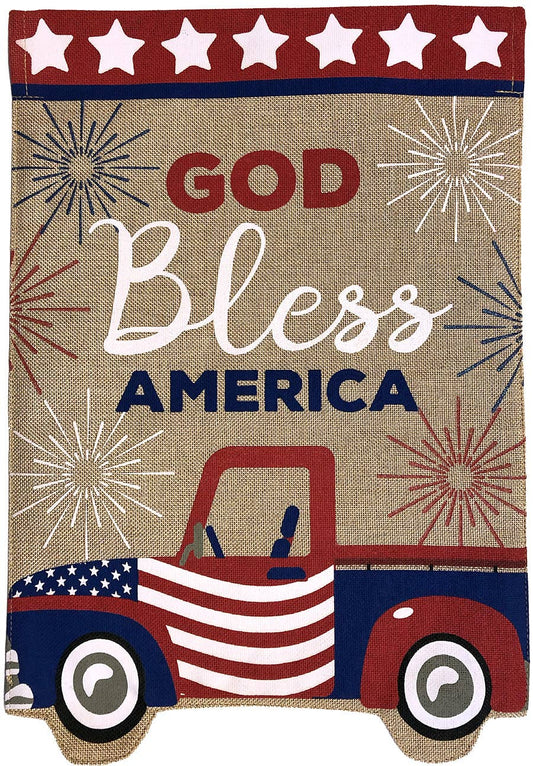Patriotic Truck Burlap Garden Flag