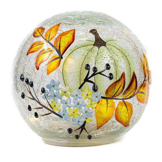 White Pumpkin Glass Orb with LED String Lights