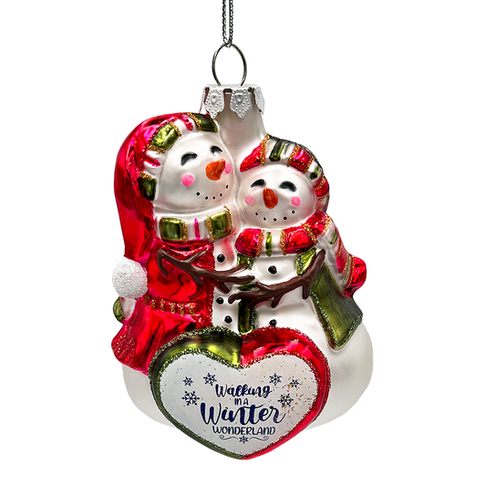 Heartwarming Snowman Couple Glass Ornament
