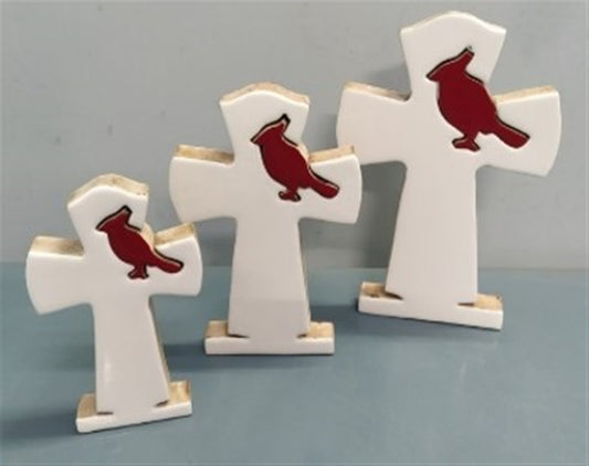 Wooden Decor Cross w/ Cardinal