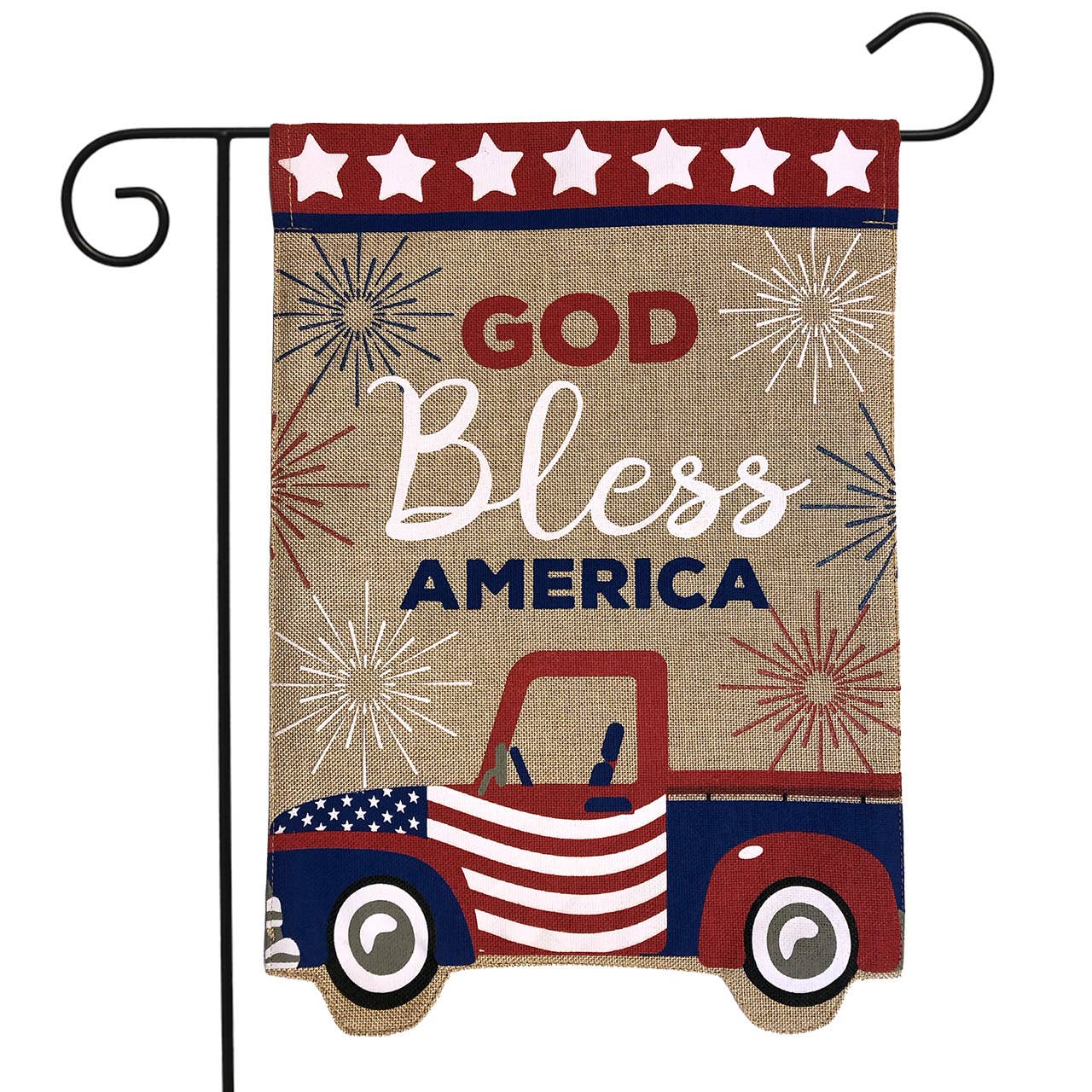 Patriotic Truck Burlap Garden Flag