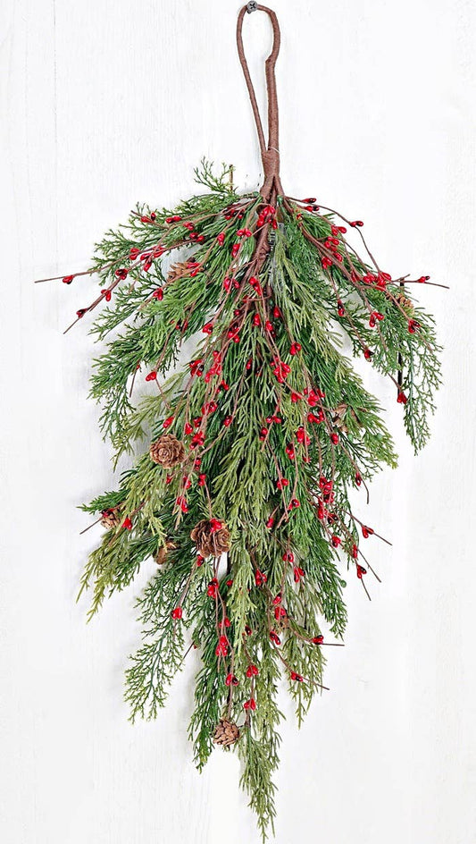 ISB71702- 30in Evergreen Pine with Red Pips Teardrop