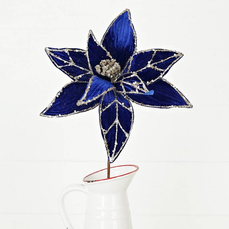 ISB79801- 25inLx12inD Elegant Velvet Poinsettia-BL