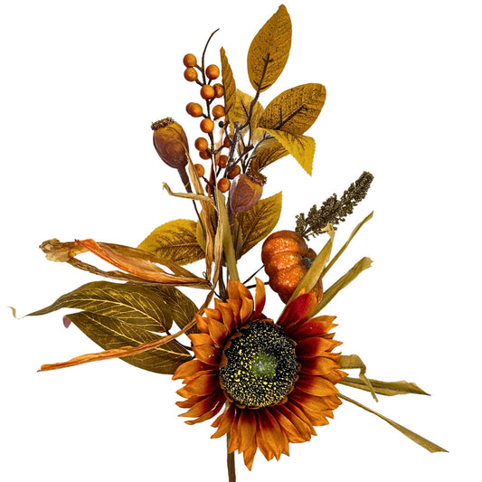 Harvest Sunflower Pumpkin / Leaf / Berry Spray 23.5"