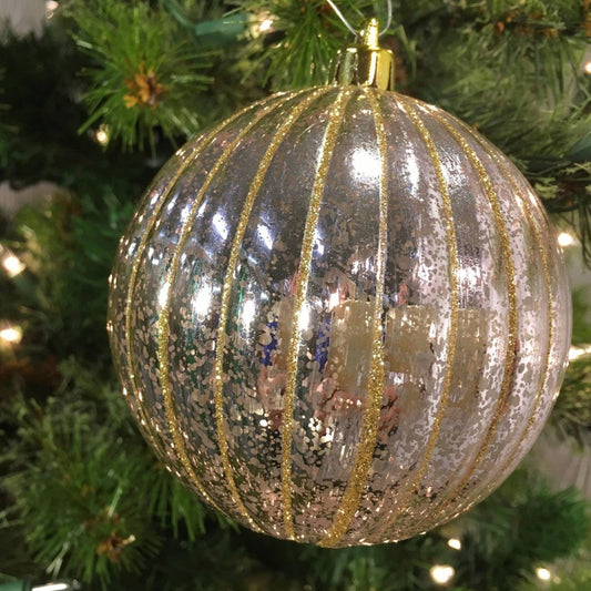 4" Vertical Stripe Glitter Mercury Ball Ornament - Rose/Quarts