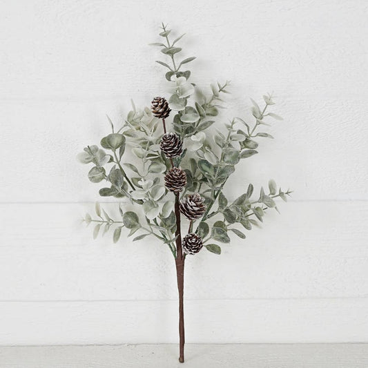 31725-17in Spray-Sparkled Sage eucalyptus w/ birchcones