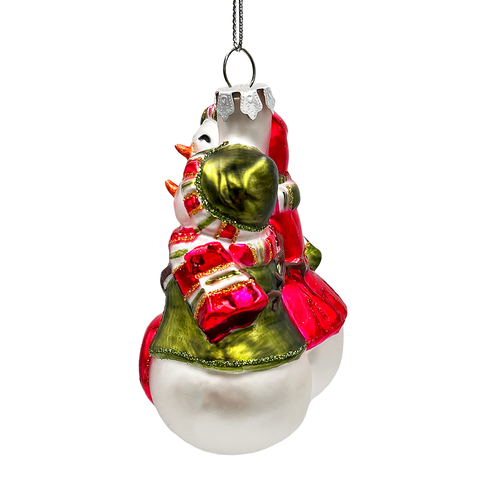 Heartwarming Snowman Couple Glass Ornament