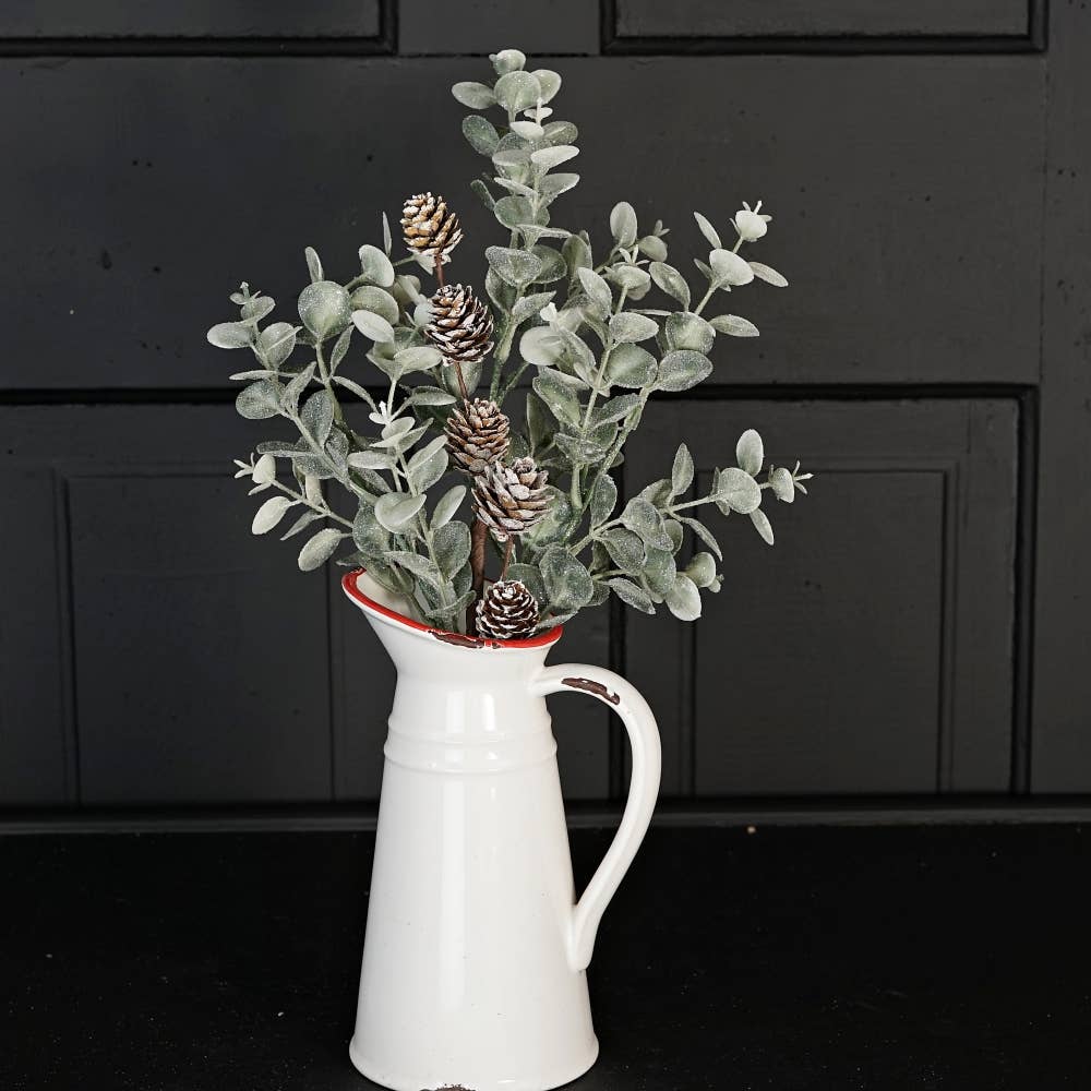 31725-17in Spray-Sparkled Sage eucalyptus w/ birchcones