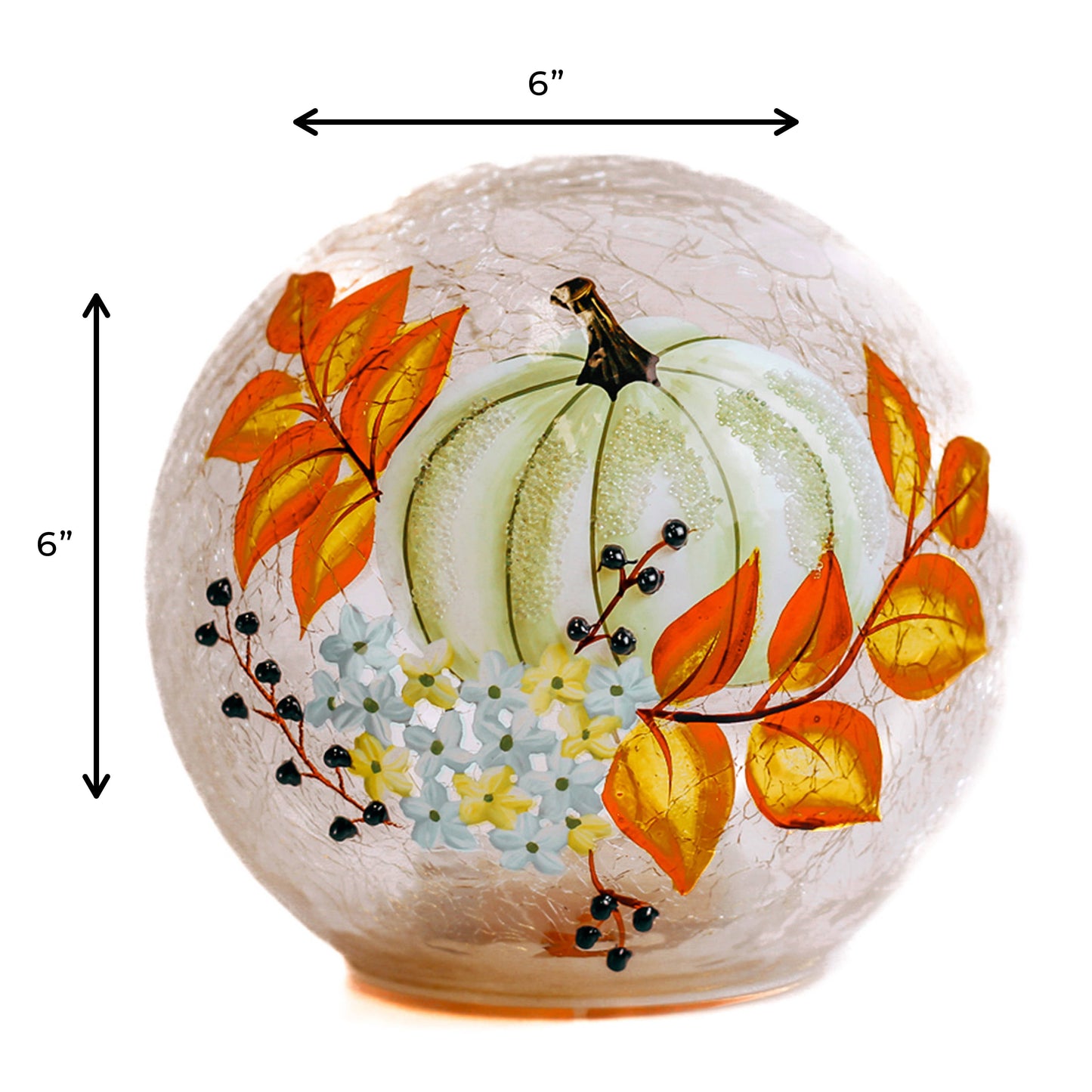White Pumpkin Glass Orb with LED String Lights